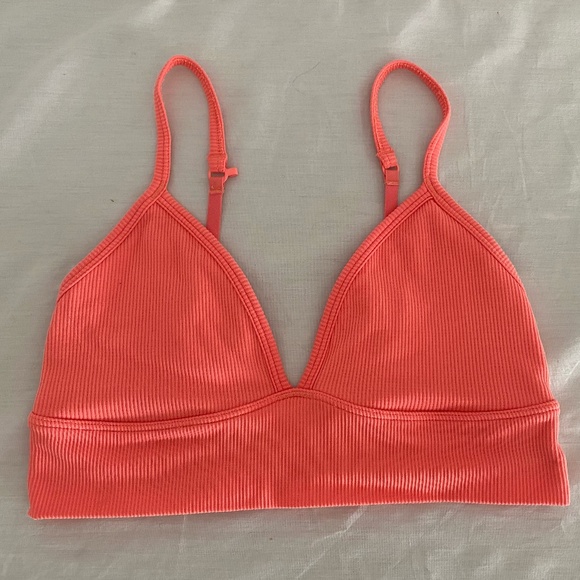 Athleta orange ribbed sports bra. Size Small. Razorback and tank straps. - Picture 1 of 5